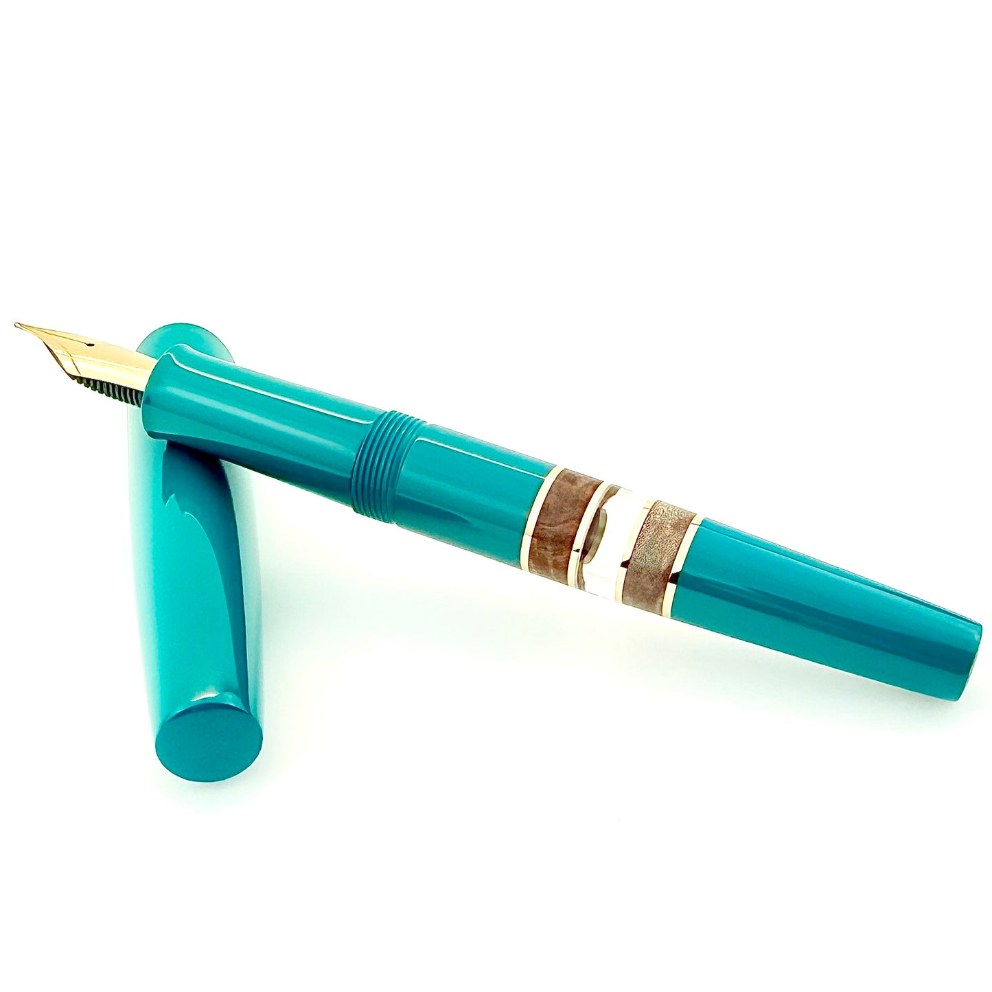 Portage dedicated eyedropper “Petrol” Ebonite with Maple burl accents